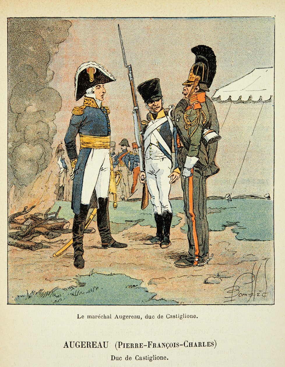 Illustration par Louis Bombled (1862-1927) tirée du livre « Le Mémorial de Sainte-Hélène » par le comte Emmanuel de Las Cases (1766-1842) : Le maréchal Pierre Augereau (1757-1816), duc de Castiglione, Collection privée - Louis Charles Bombled