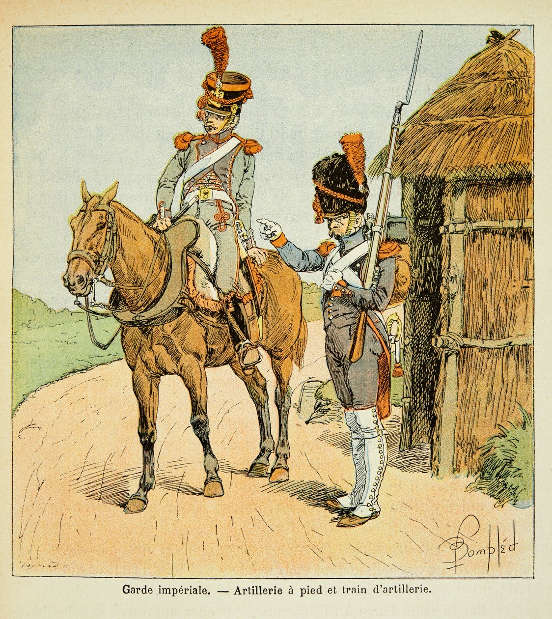 Illustration par Louis Bombled (1862-1927) tirée du livre « Le Mémorial de Sainte-Hélène » par le comte Emmanuel de Las Cases (1766-1842) : La Garde Impériale : Artillerie à pied et Train d