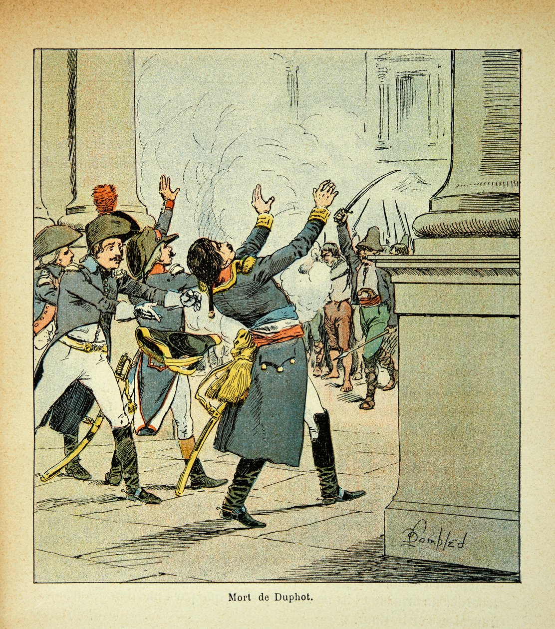 Illustration de Louis Bombled (1862-1927) du livre « Le Mémorial de Sainte-Hélène » du comte Emmanuel de Las Cases (1766-1842) : Assassinat du général Léonard Duphot (1769-1797) à Rome en 1797 - Louis Charles Bombled
