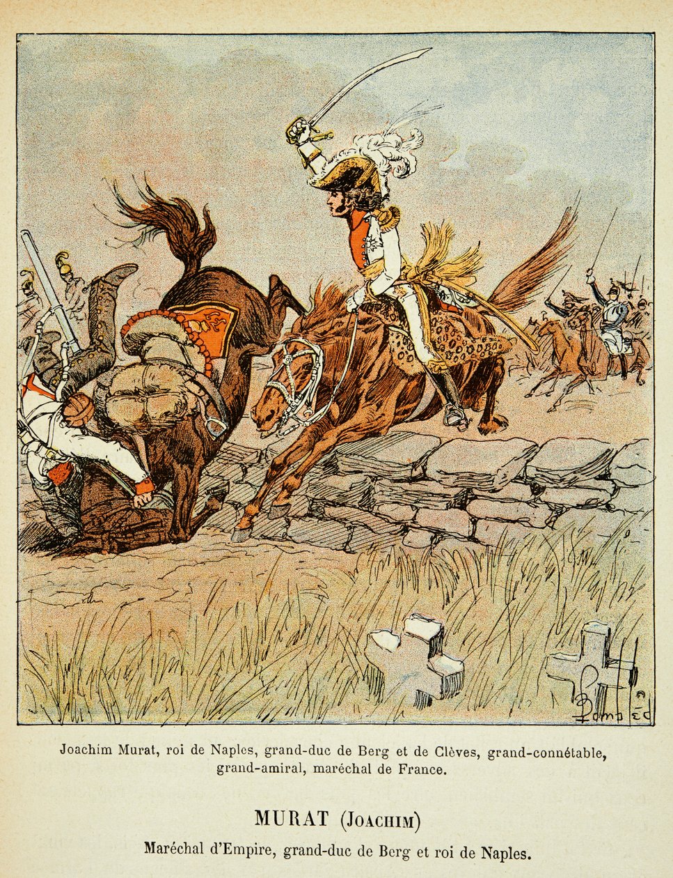 Illustration de Louis Bombled (1862-1927) du livre « Le Mémorial de Sainte-Hélène » par le comte Emmanuel de Las Cases (1766-1842) : Joachim Murat (1767-1815) Charge, Collection Privée - Louis Charles Bombled