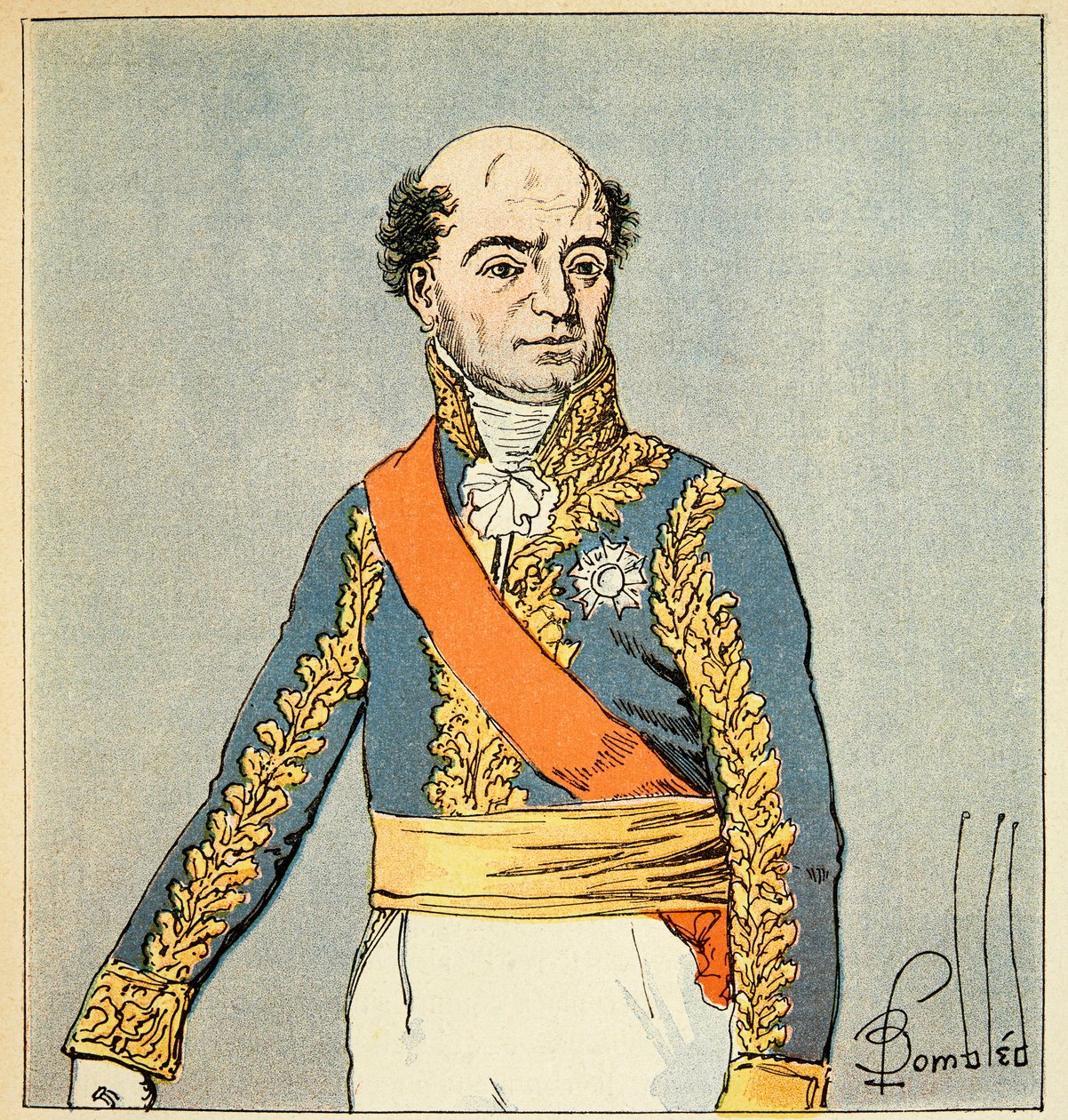 Illustration par Louis Bombled (1862-1927) du livre Le Mémorial de Sainte-Hélène par le comte Emmanuel de Las Cases (1766-1842) : Portrait du maréchal Catherine Dominique de Pérignon (1754-1818) Collection privée - Louis Charles Bombled
