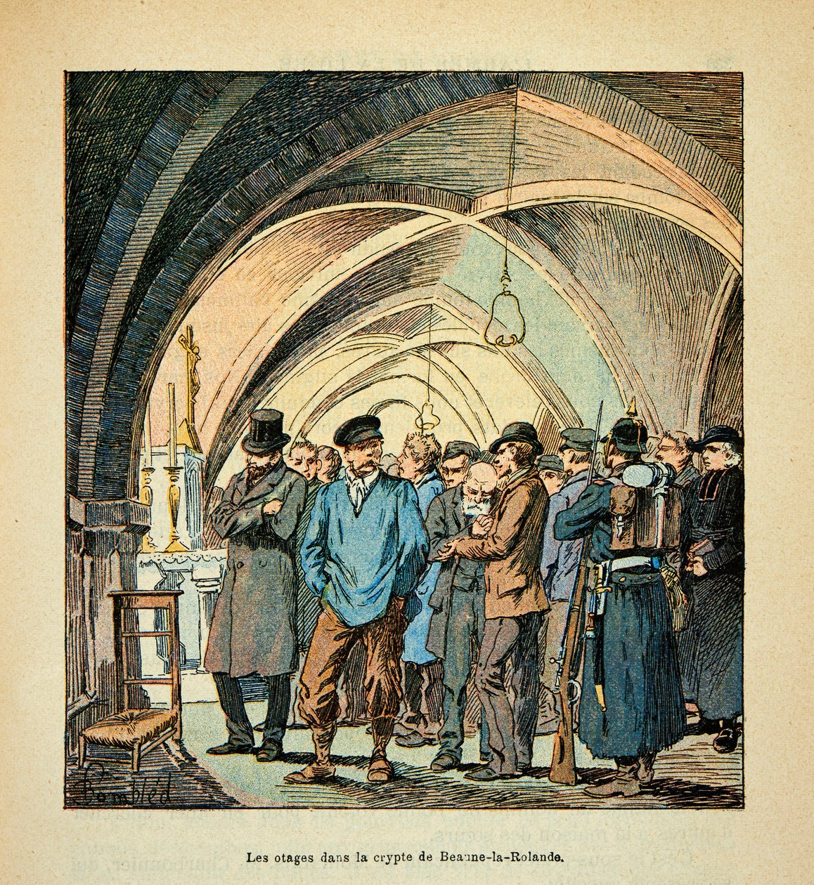 Otages français dans la crypte de Beaune La Rolande pendant les combats du 28 novembre 1870 - Louis Charles Bombled