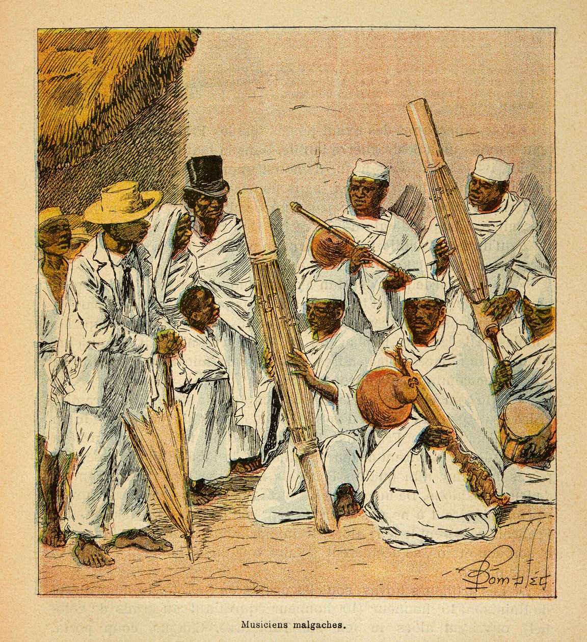 La Guerre à Madagascar - Histoire anecdotique des expéditions françaises de 1885-1895 par Henri Galli dit Galllichet, illustrée par Louis Bombled : Musiciens malgaches au XIXe siècle - Louis Charles Bombled