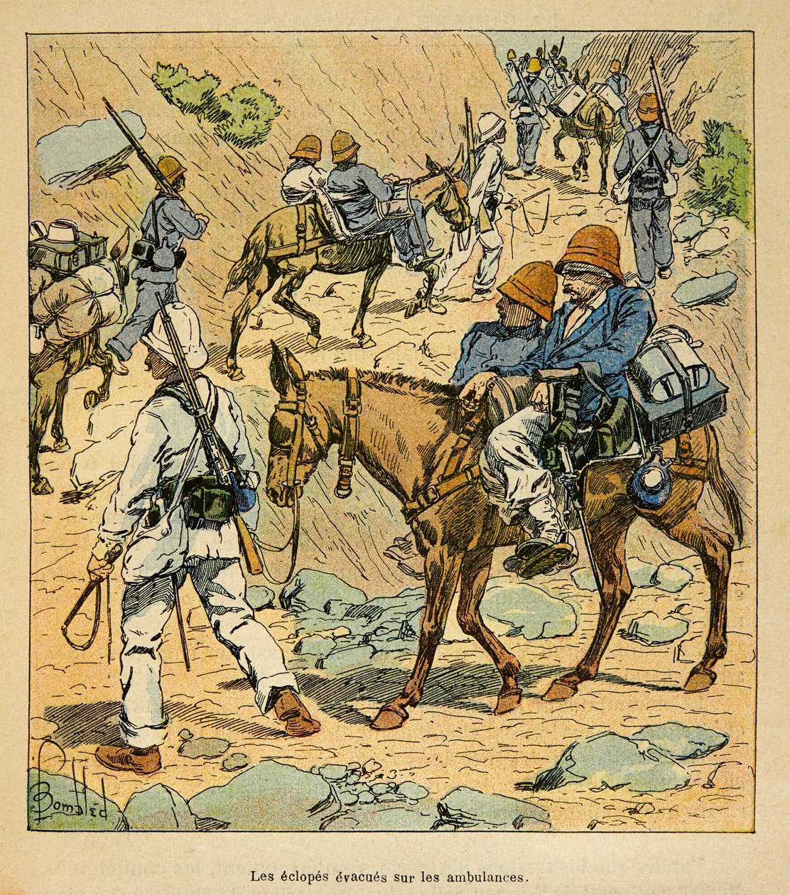 La Guerre à Madagascar - Histoire anecdotique des expéditions françaises de 1885-1895 par Henri Galli dit Galllichet, illustrée par Louis Bombled : Les éclopés de l