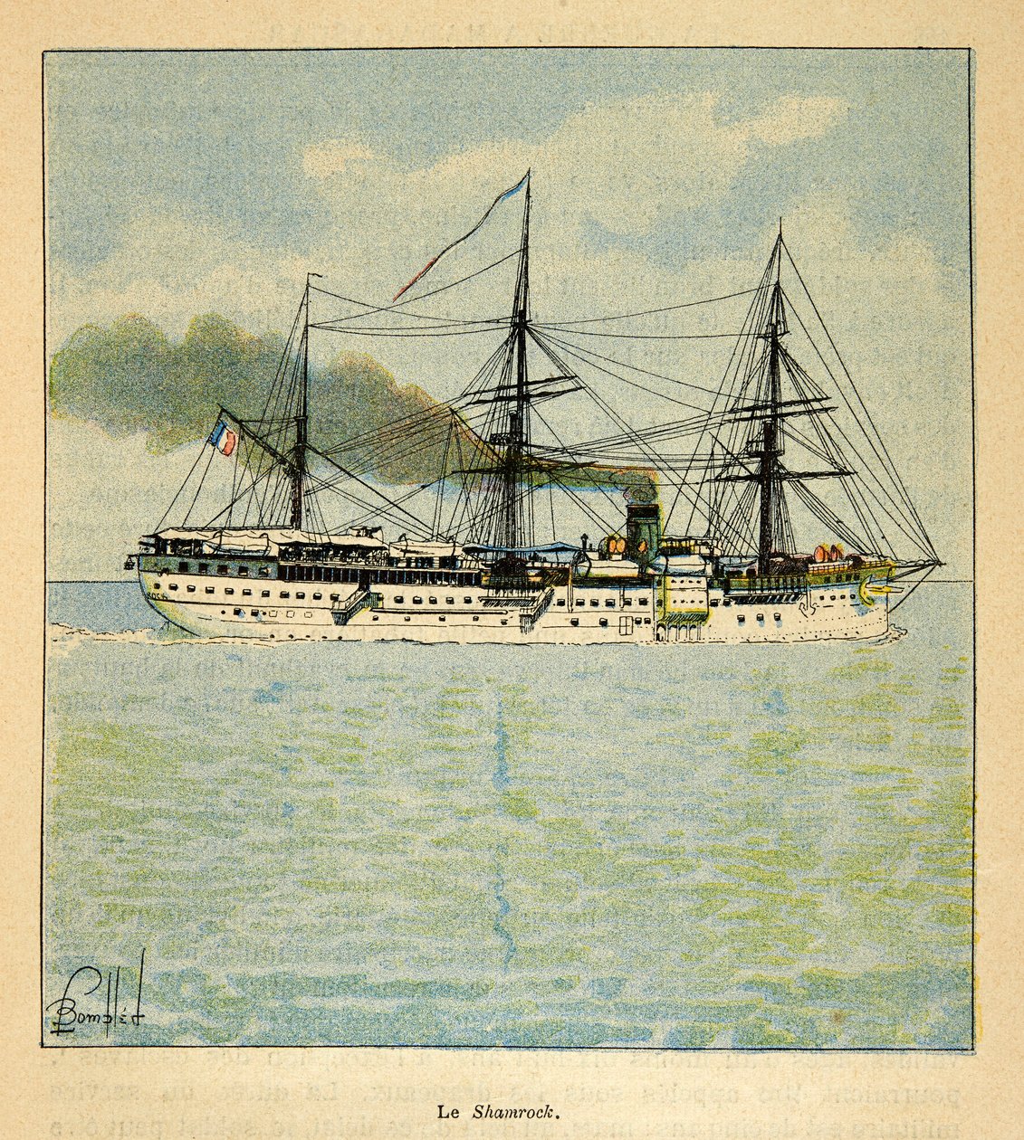 La Guerre à Madagascar - Histoire anecdotique des expéditions françaises de 1885-1895 par Henri Galli dit Galllichet, illustrée par Louis Bombled : Le navire-hôpital le « Shamrock » en route pour Madagascar - Louis Charles Bombled