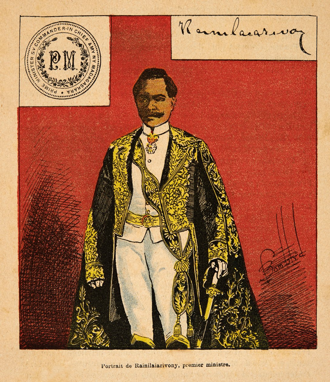 La Guerre à Madagascar - Histoire anecdotique des expéditions françaises de 1885-1895 par Henri Galli dit Galllichet, illustrée par Louis Bombled : Portrait du Premier Ministre Rainilaiarivony - Louis Charles Bombled