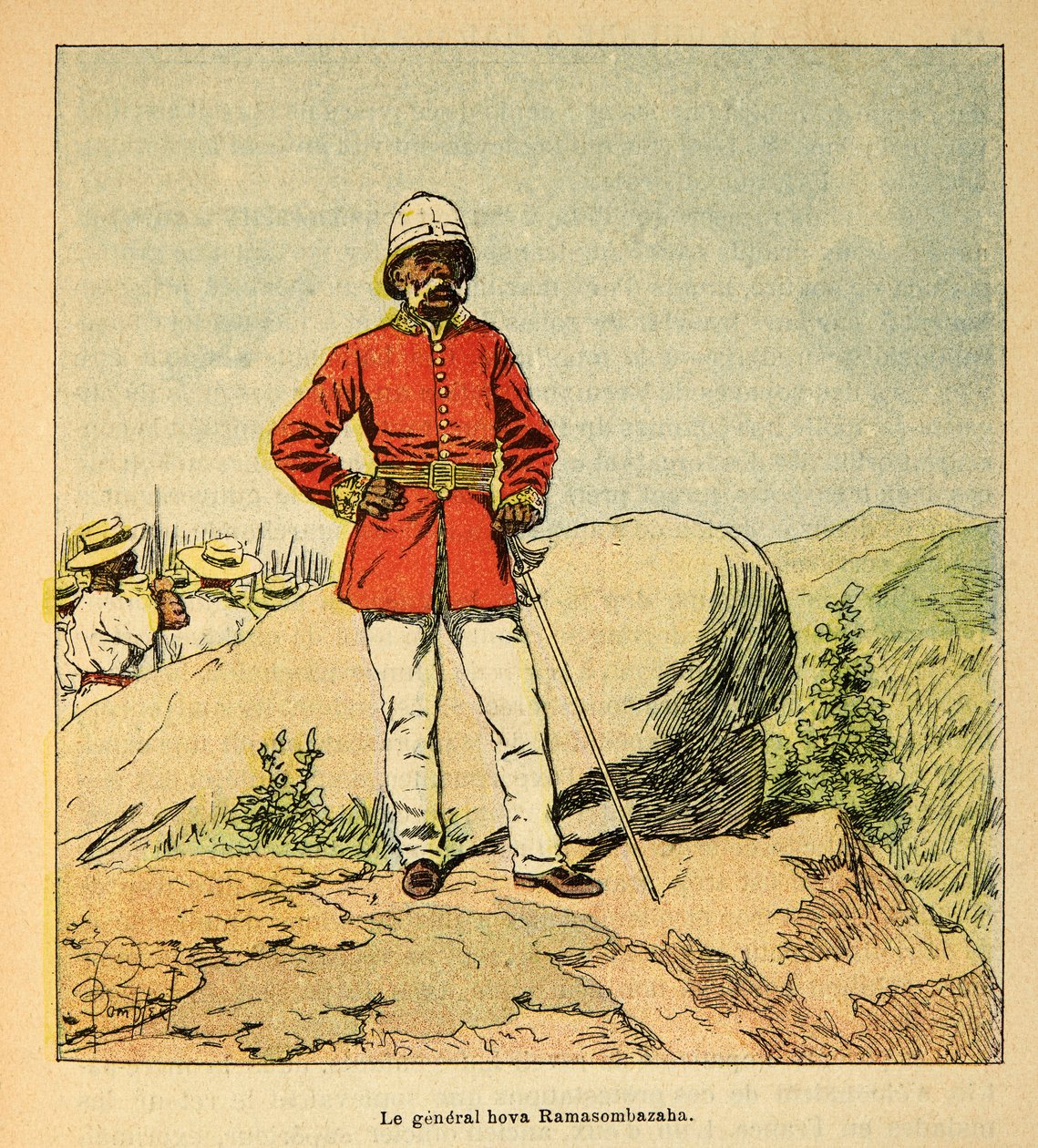 La guerre à Madagascar - Histoire anecdotique des expéditions françaises de 1885-1895 par Henri Galli dit Gallichet (1854-1922), illustrée par Louis Bombled (1862-1927) : Portrait du général Hova Ramasombazaha - Louis Charles Bombled