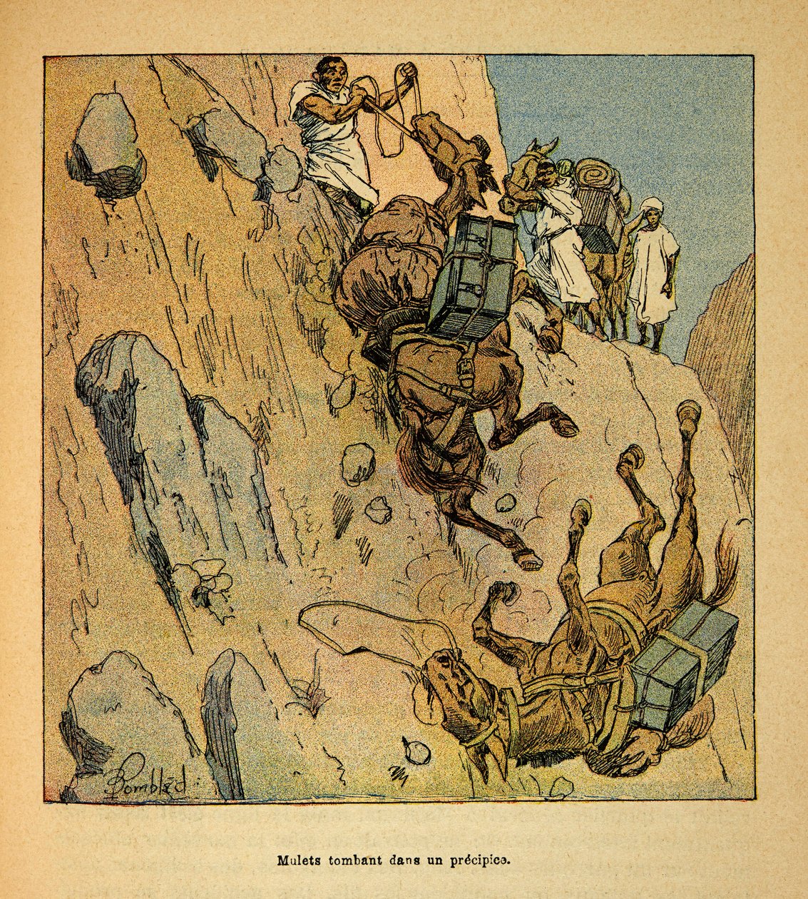 La Guerre à Madagascar-Histoire anecdotique des expéditions françaises de 1885-1895 par Henri Galli dit Gallichet (1854-1922), illustrée par Louis Bombled (1862-1927) : Mulets d