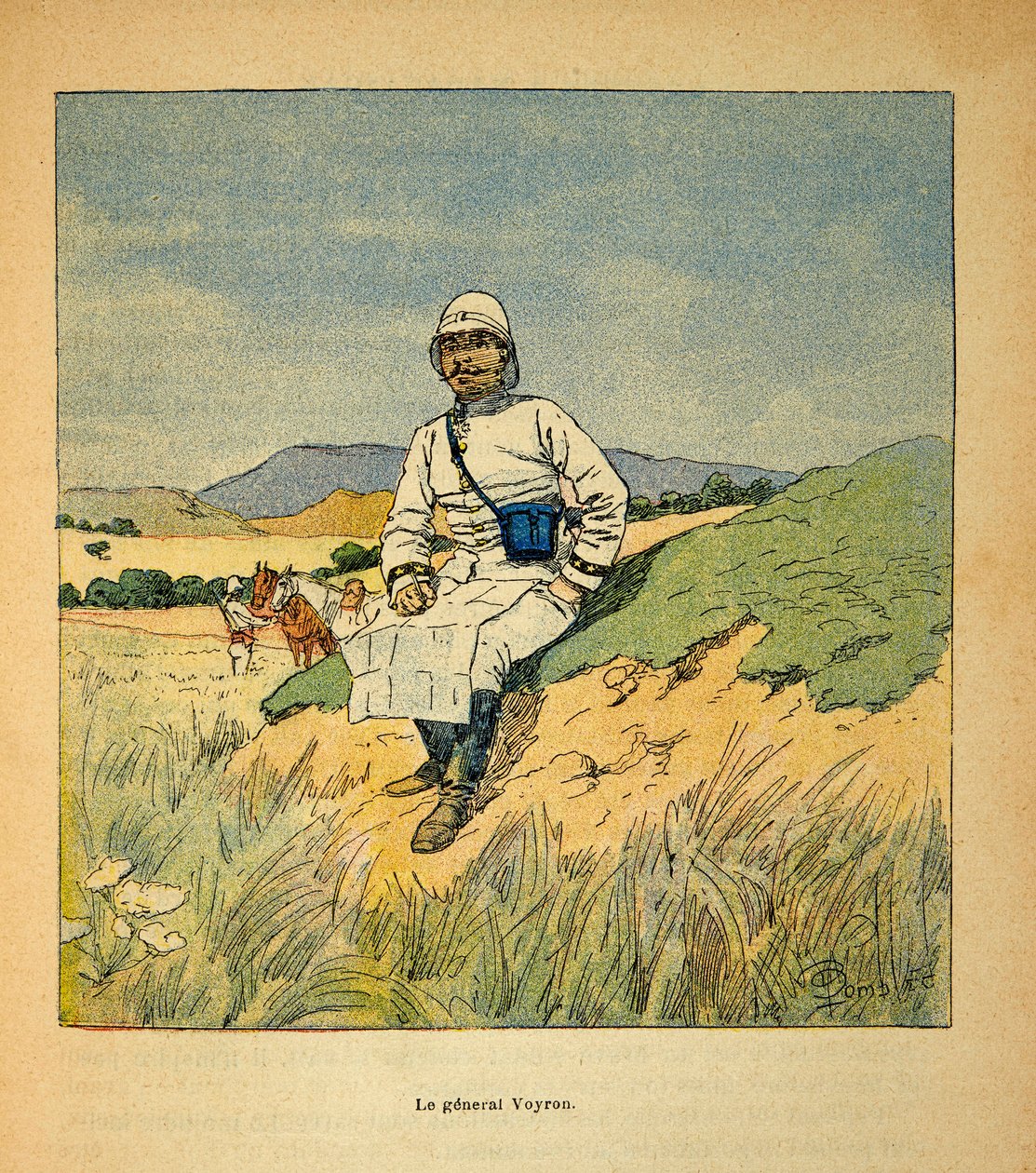 La Guerre à Madagascar - Histoire anecdotique des expéditions françaises de 1885-1895 par Henri Galli dit Gallichet (1854-1922), illustrée par Louis Bombled (1862-1927) : Portrait du général Voyron (1838-1921), Collection privée - Louis Charles Bombled