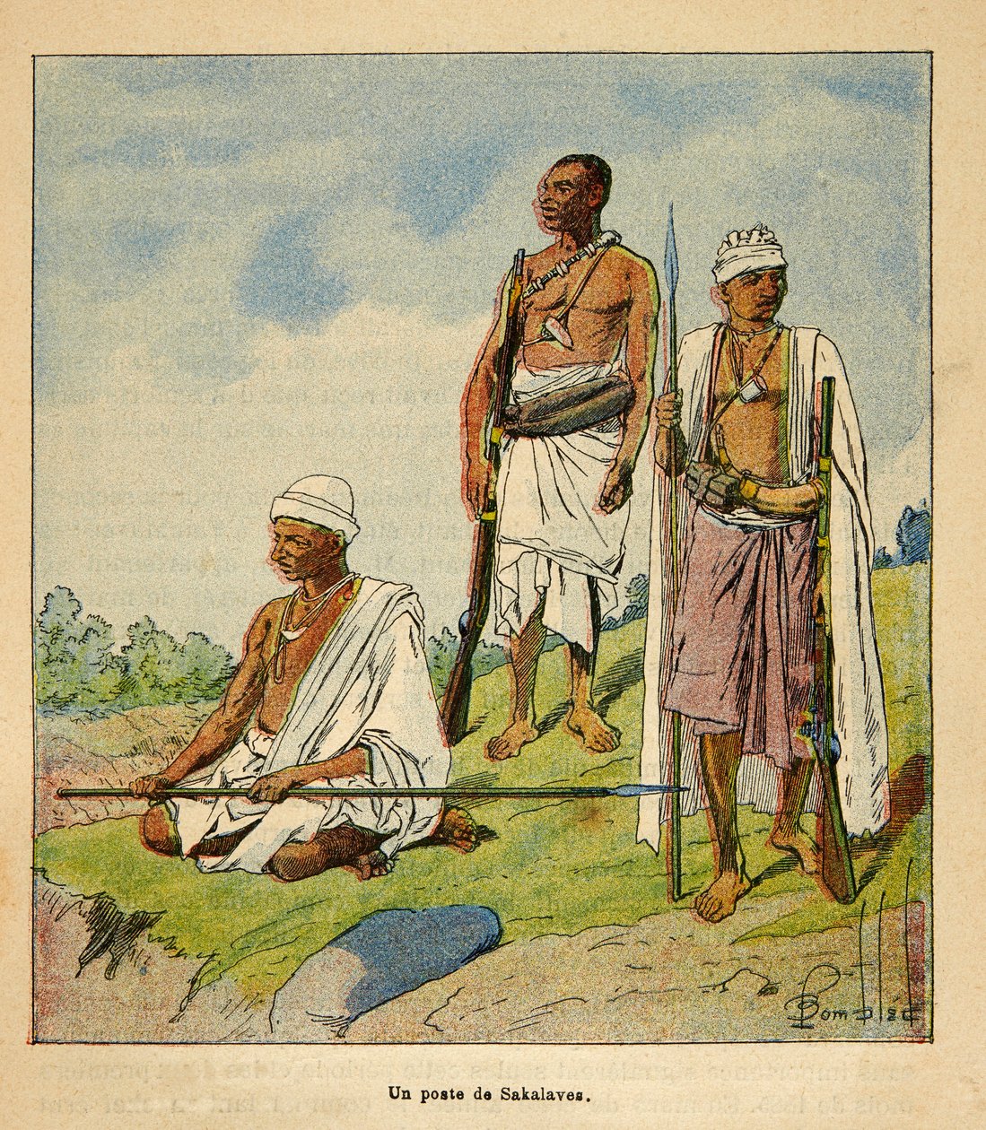 La Guerre à Madagascar - Histoire anecdotique des expéditions françaises de 1885-1895 par Henri Galli dit Gallichet (1854-1922), illustrée par Louis Bombled (1862-1927) : Guerriers Sakalavas, Collection privée - Louis Charles Bombled