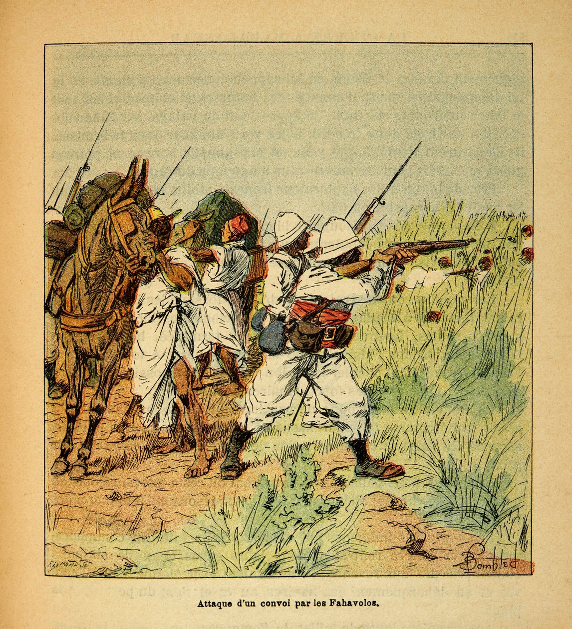 La guerre à Madagascar - Histoire anecdotique des expéditions françaises de 1885-1895 par Henri Galli dit Galllichet, illustrée par Louis Bombled : Attaque d
