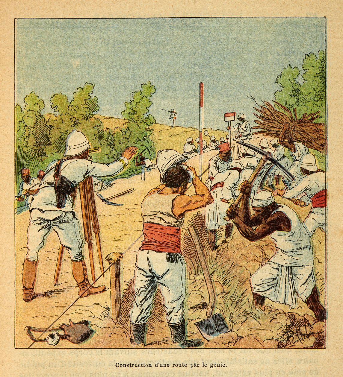 La guerre à Madagascar - Histoire anecdotique des expéditions françaises de 1885-1895 par Henri Galli dit Galllichet, illustrée par Louis Bombled : Construction d