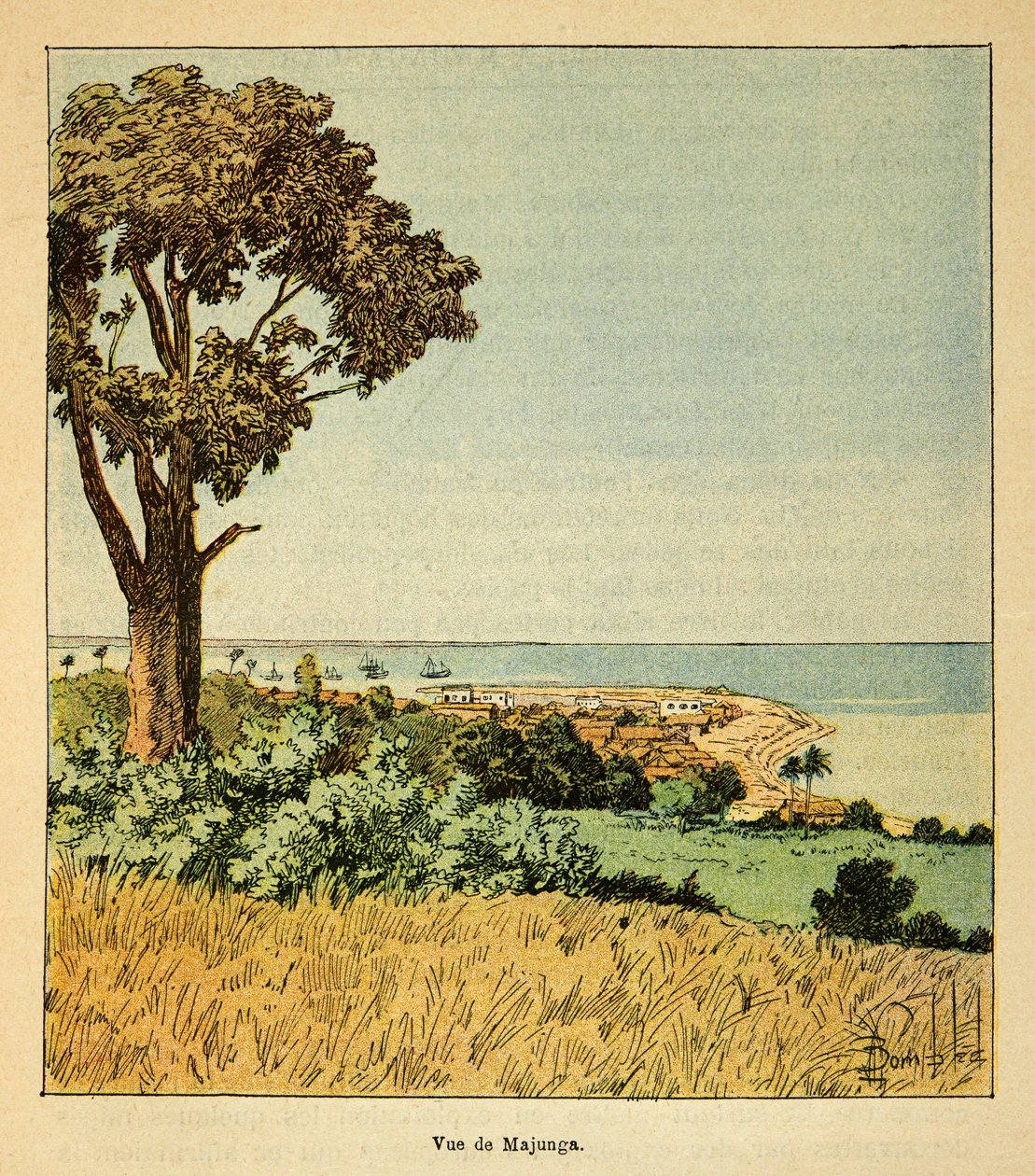 La guerre à Madagascar - Histoire anecdotique des expéditions françaises de 1885-1895 par Henri Galli dit Galllichet, illustrée par Louis Bombled : Vue de la ville de Majunga au XIXe siècle - Louis Charles Bombled