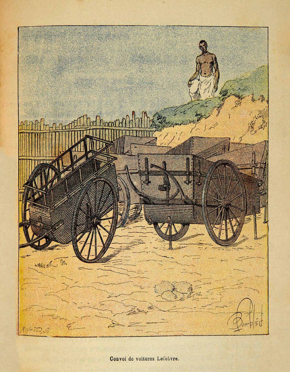 La Guerre à Madagascar - Histoire anecdotique des expéditions françaises de 1885-1895 par Henri Galli dit Galllichet, illustrée par Louis Bombled : Convoi de voitures Lefebvre pour l
