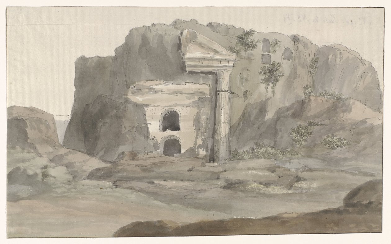 Tombes avec façade de style dorique taillées dans la roche près de Syracuse (Voyage en Italie, en Sicile et à Malte - 1778) - Louis Ducros