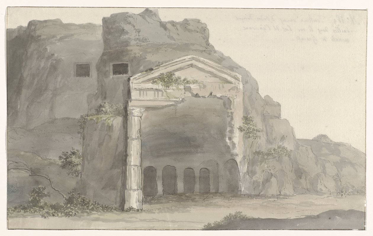 Tombes avec façade de style dorique taillée dans la roche aux environs de Syracuse Voyage en Italie, en Sicile et à Malte - 1778 (titre de la série) - Louis Ducros