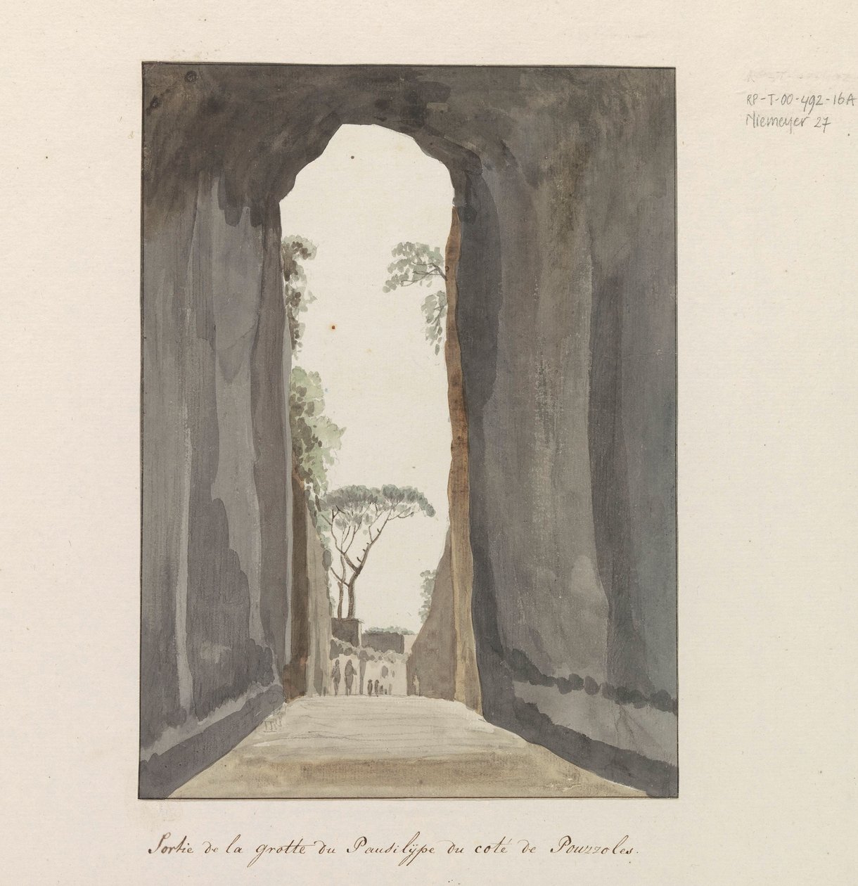 Sortie de la grotte Crypta Neapolitana (ou Grotta di Posillipo) sur la côte de Pouzzoles - Louis Ducros