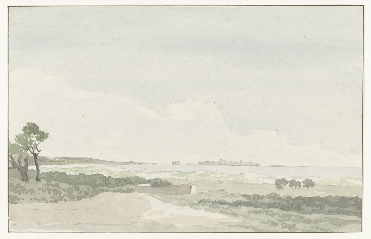 Vue éloignée de la ville de Gallipoli Vue éloignée de la ville de Gallipoli Voyage en Italie, en Sicile et à Malte - 1778 (titre de la série) - Louis Ducros