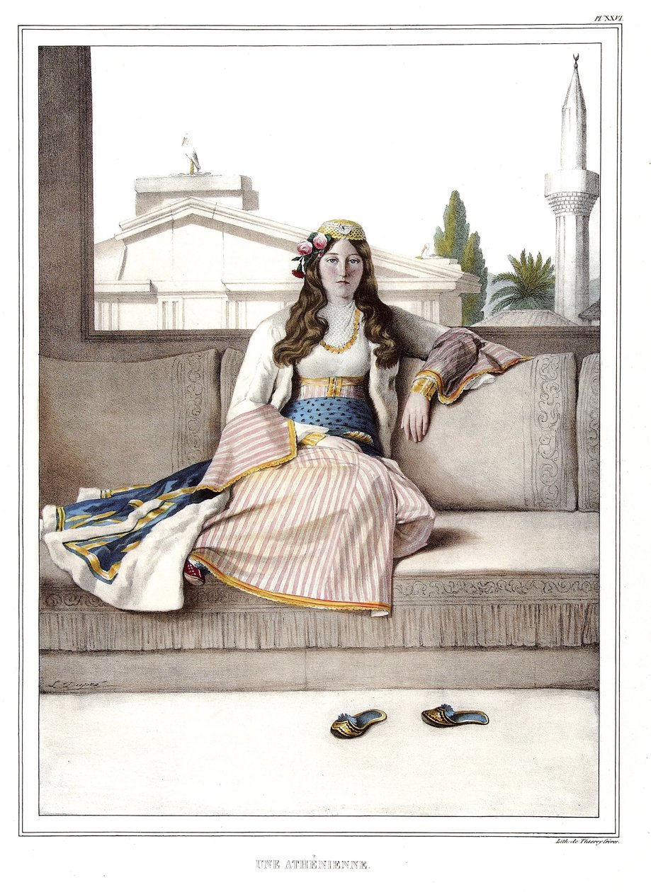 Un Athénien - Voyage à Athènes et Constantinople, collection de portraits grecs et ottomans, vues et costumes, lithographies et coloriées par Louis Dupre (1789-1837), élève de David. 1825 - Louis Dupré