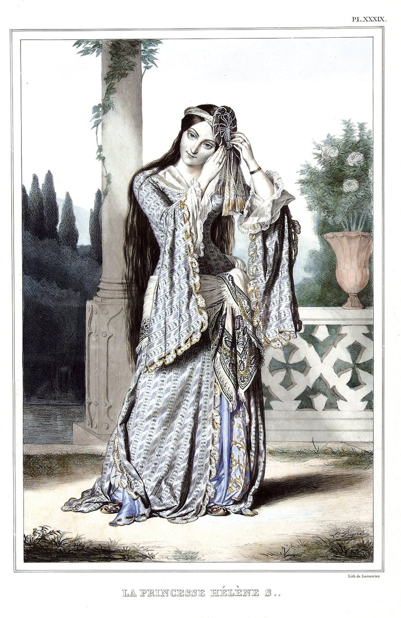 Princesse Hélène Soutzo - Voyage à Athènes et Constantinople, collection de portraits grecs et ottomans, vues et costumes, lithographies et coloriées par Louis Dupre (1789-1837), élève de David. 1825 - Louis Dupré