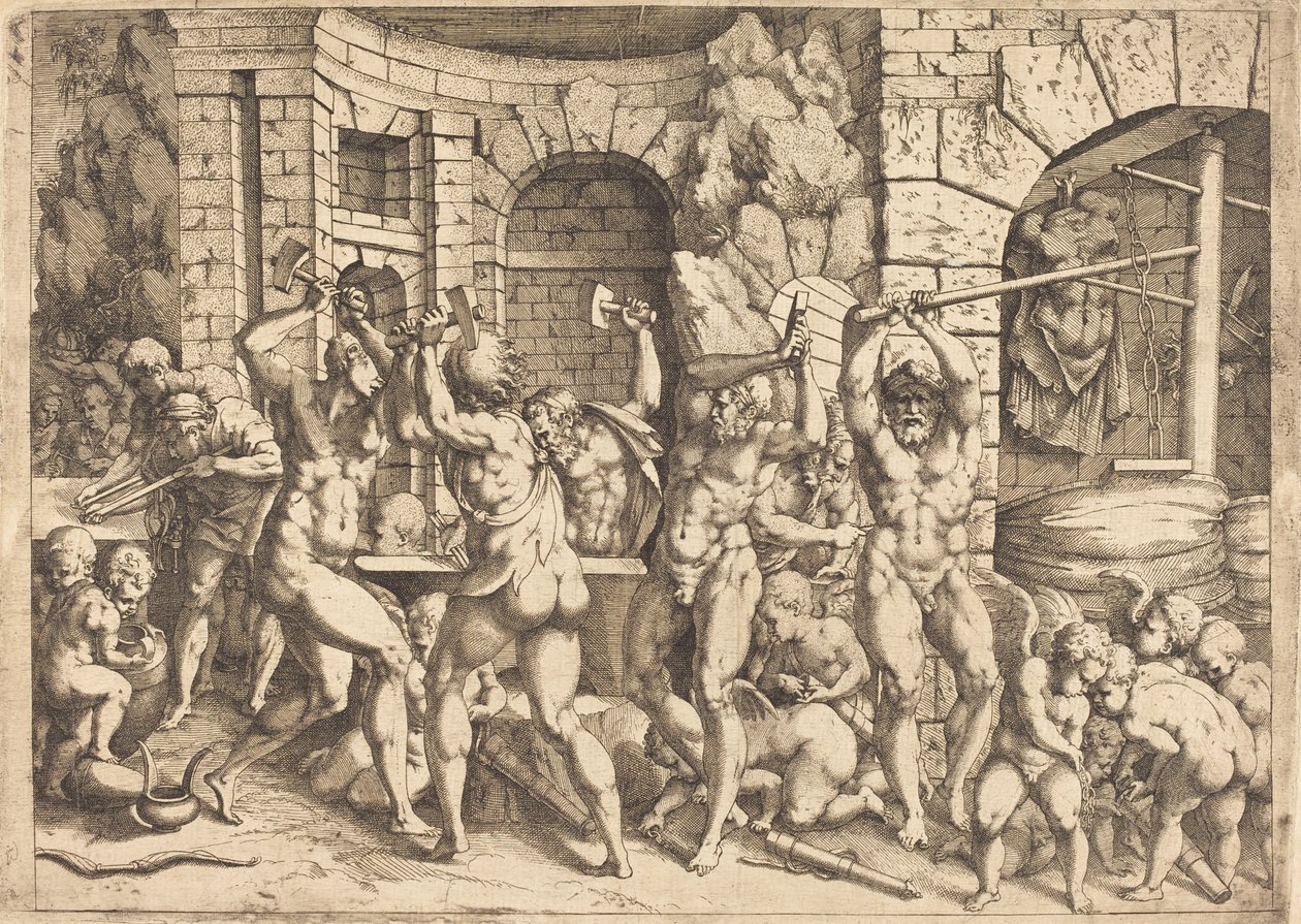 La Forge de Vulcain - Louis Elle I after Francesco Primaticcio