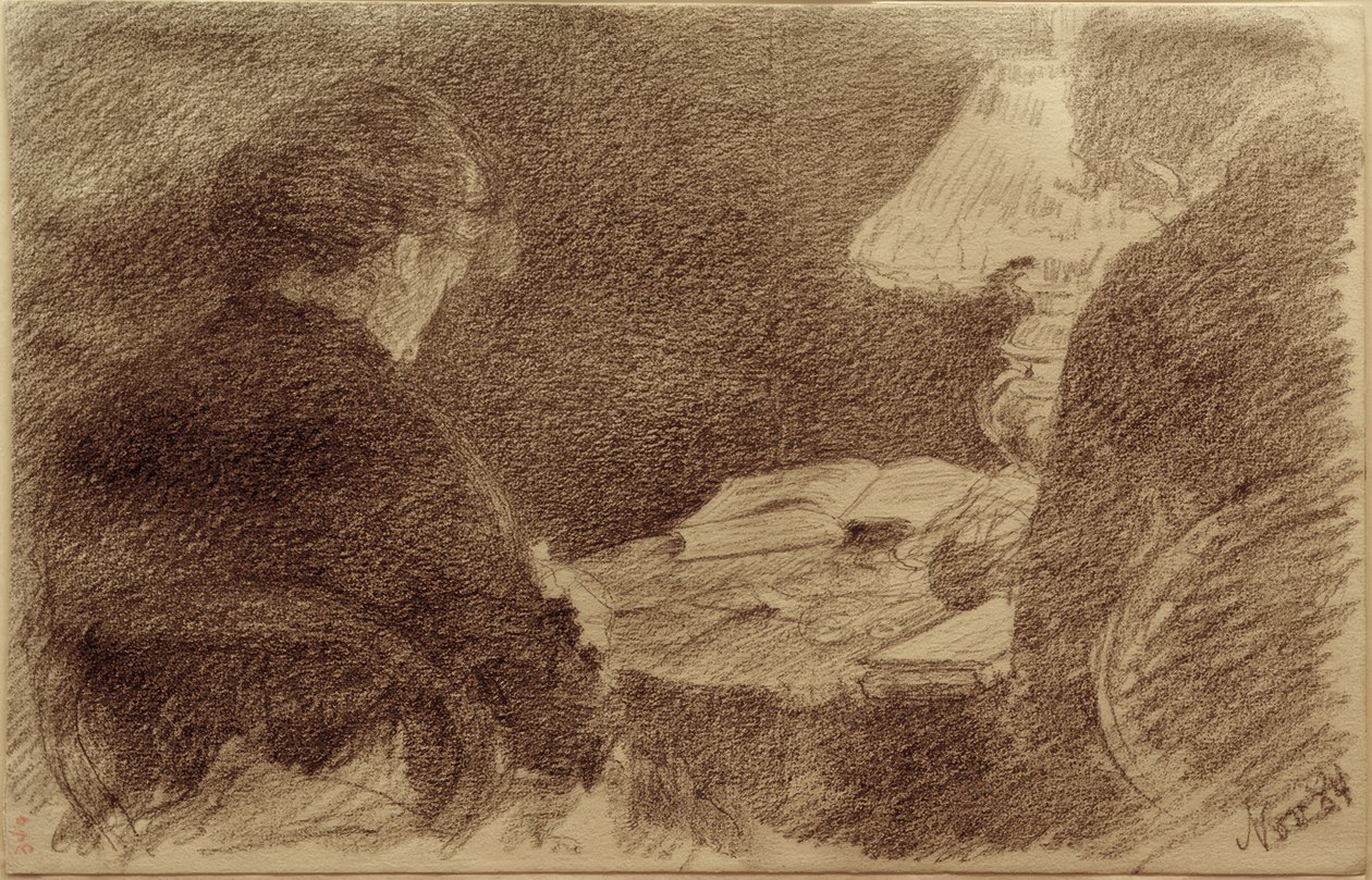 Mary et Emma Eysen sous une lampe de table - Louis Eysen