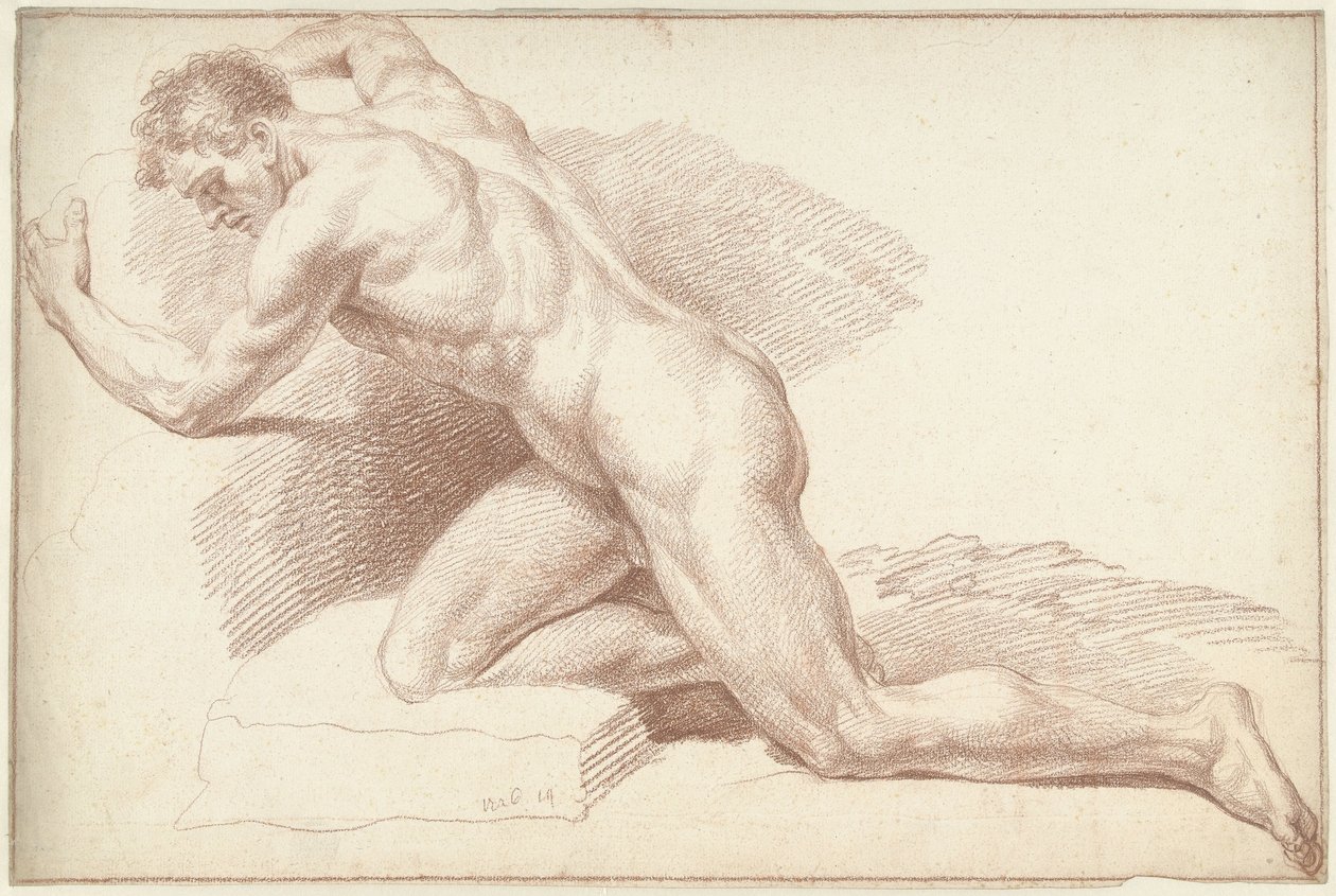 Nu masculin, agenouillé, vers la gauche - Louis Fabritius Dubourg