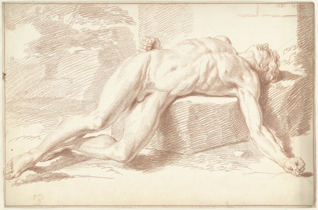 Nu masculin, couché sur le dos - Louis Fabritius Dubourg