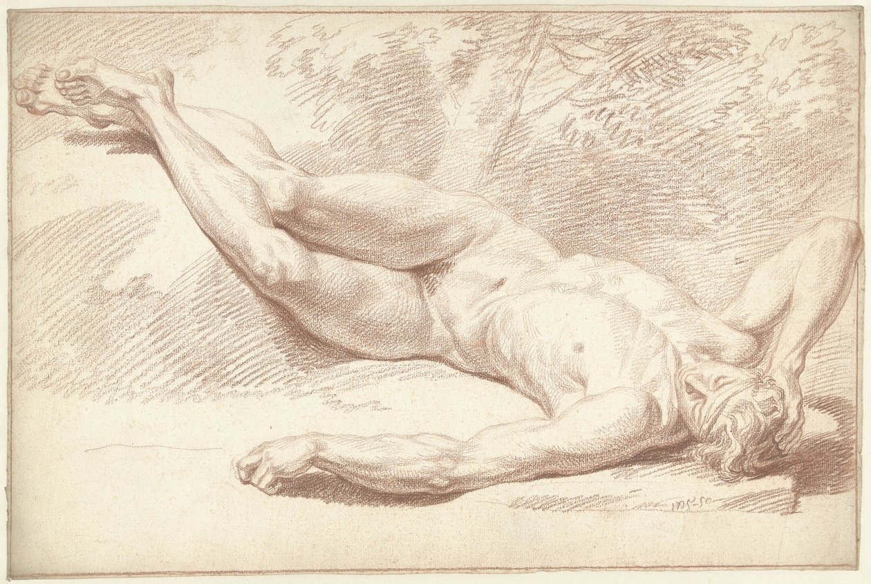 Nu masculin, couché sur le dos, vers la droite - Louis Fabritius Dubourg