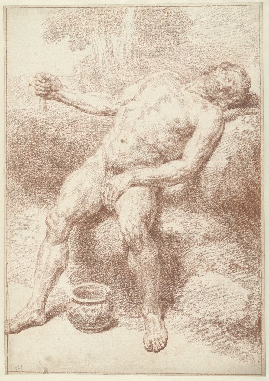 Nu masculin assis, penché en arrière - Louis Fabritius Dubourg
