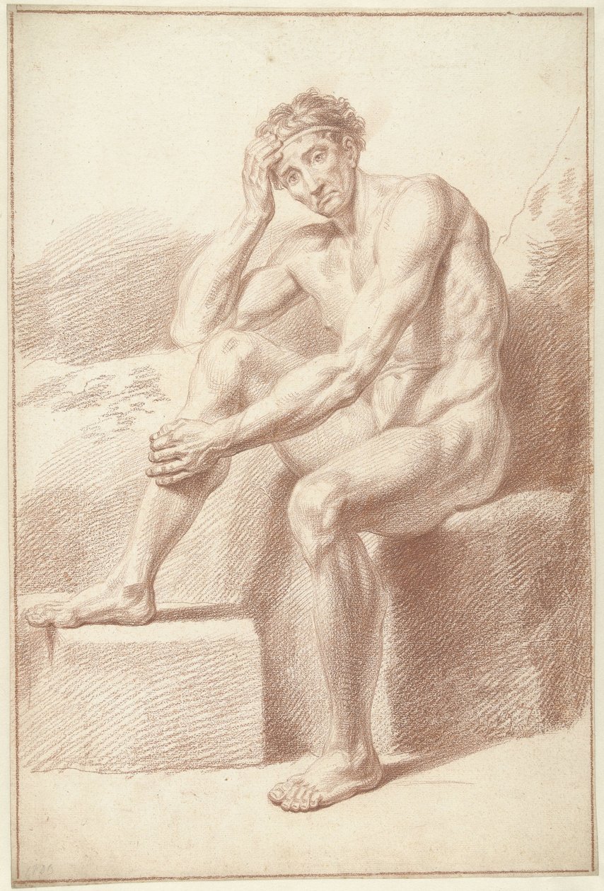 Nu masculin assis avec les genoux repliés - Louis Fabritius Dubourg