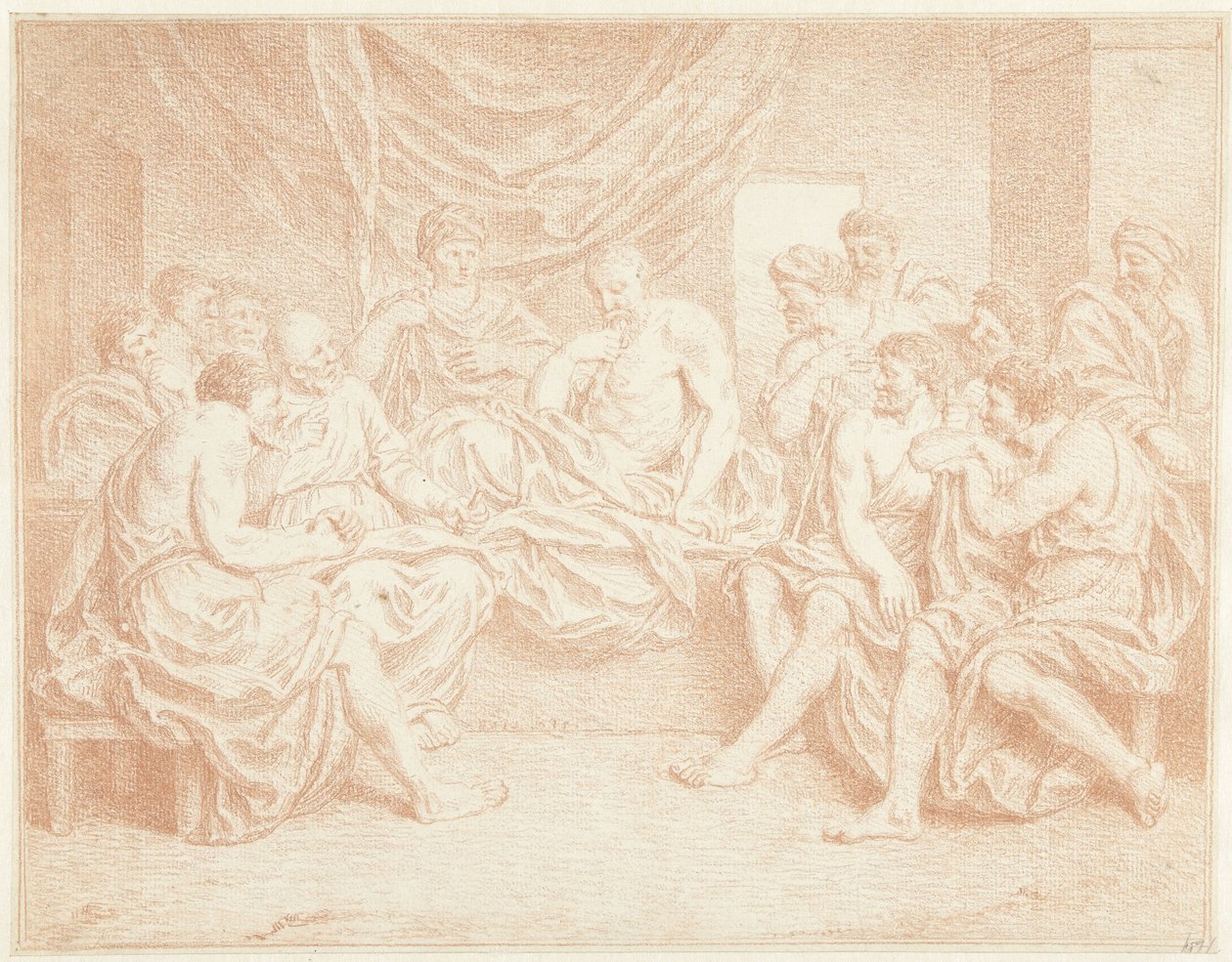 Vieil homme au lit entouré de personnes - Louis Fabritius Dubourg