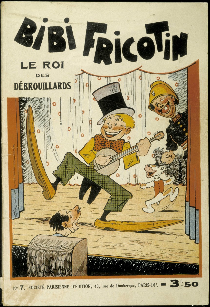 Bibi Fricotin, le roi des arnaqueurs (jouant du banjo sur scène) - couverture du N° 7. Par Louis Forton (1879-1934) - Louis Forton