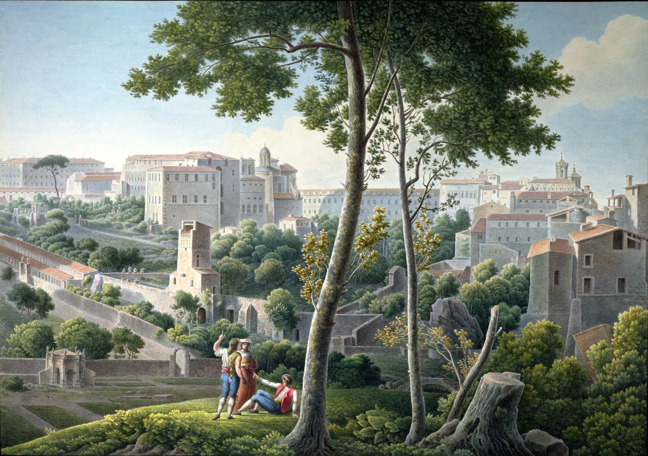 Vue de la colline du Quirinal à Rome, avec la Villa Colonna en arrière-plan, vers 1800 - Louis Francois Cassas