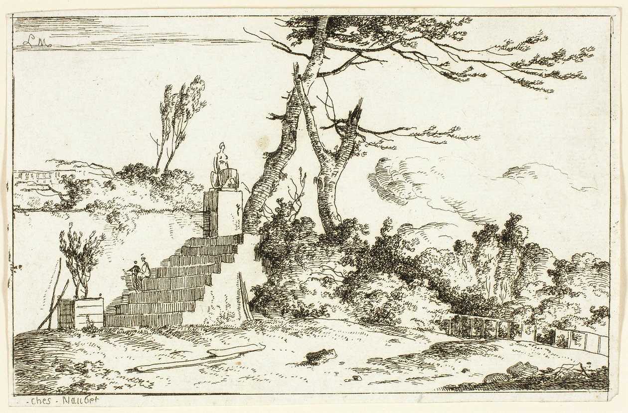 Paysage avec statue classique - Louis Gabriel Moreau
