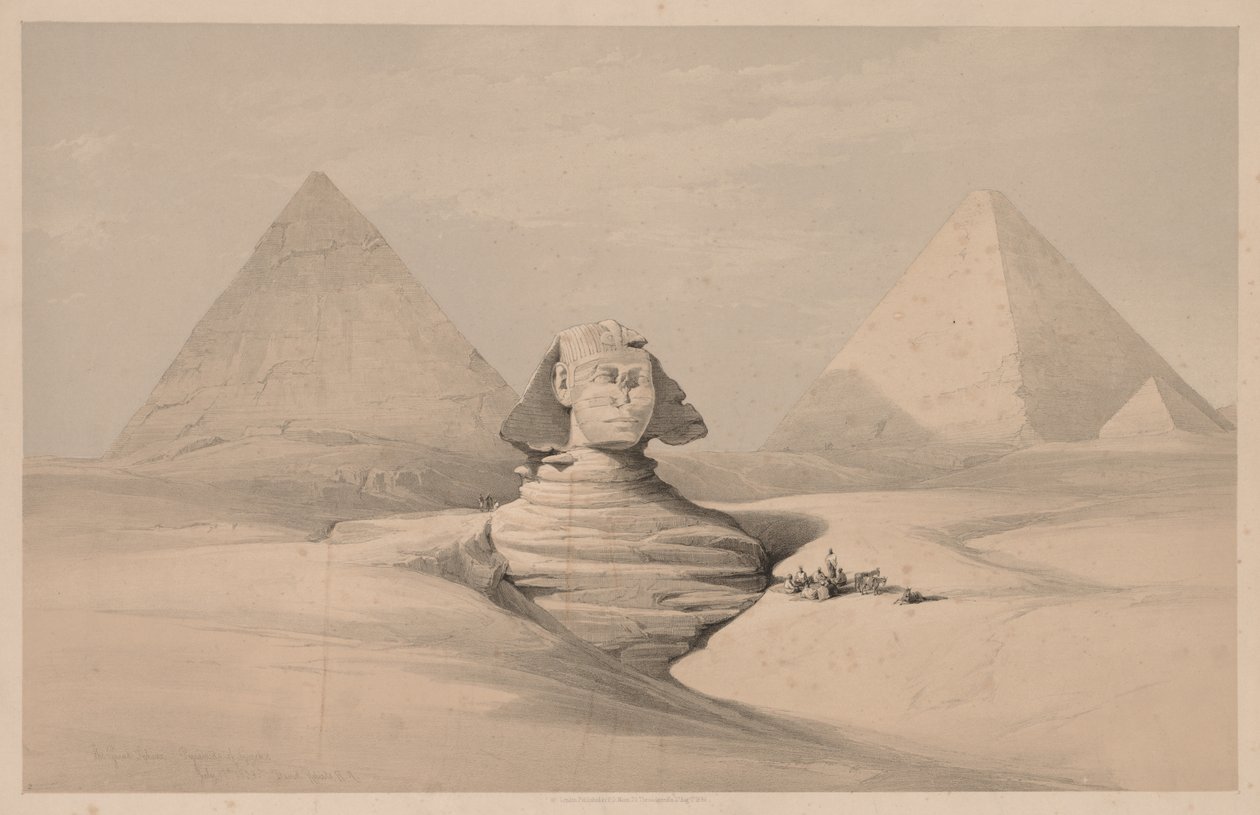Égypte et Nubie : Volume I - N° 18, Le Grand Sphinx, Pyramides de Gizeh, Vue de Face - Louis Haghe