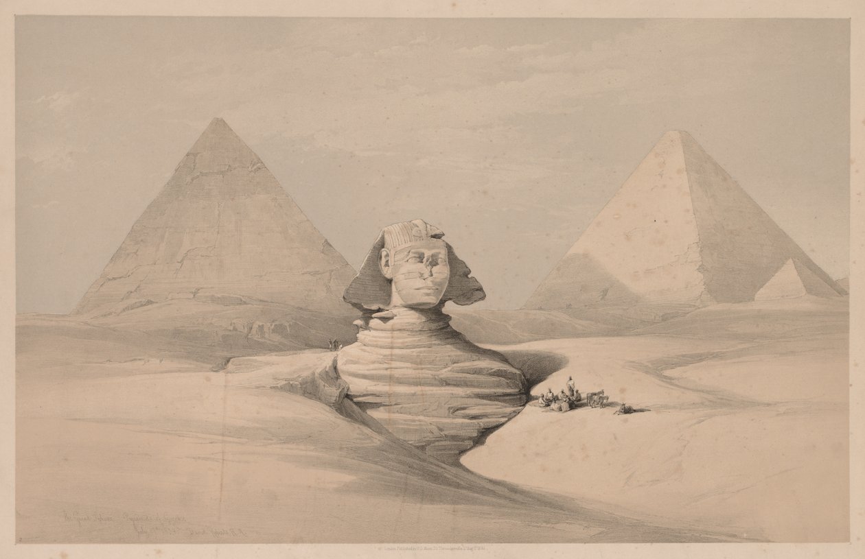Égypte et Nubie : Volume I - No. 18, Le Grand Sphinx, Pyramides de Gizeh, vue de face, 1839 - Louis Haghe