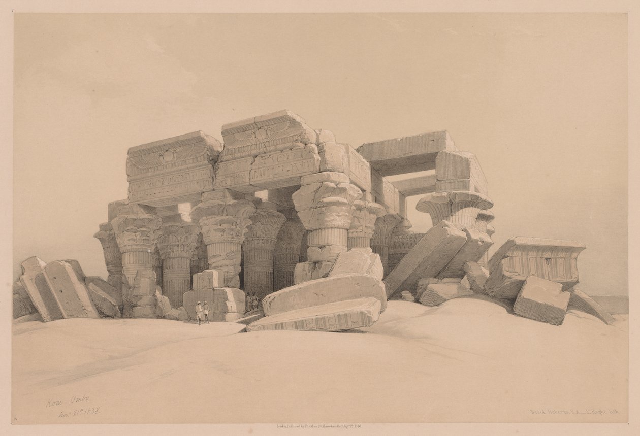 Égypte et Nubie : Volume I - N° 1, N° 2, Restes du portique du temple de Kom Ombo, 1838 - Louis Haghe