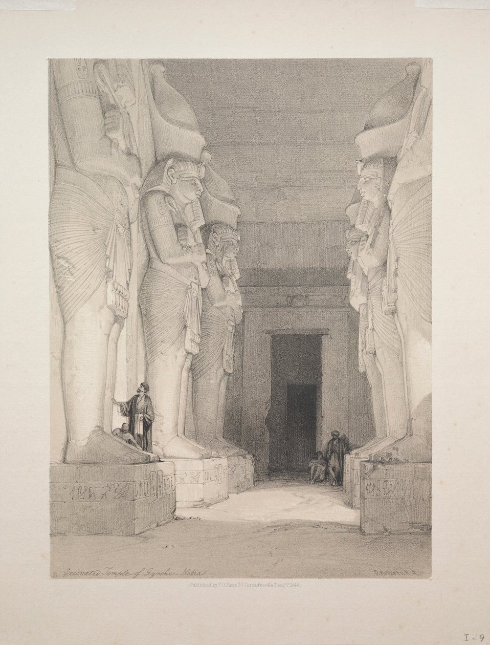 Égypte et Nubie : Volume I - N° 9, Temple excavé de Gyrshe, Nubie, 1838 - Louis Haghe