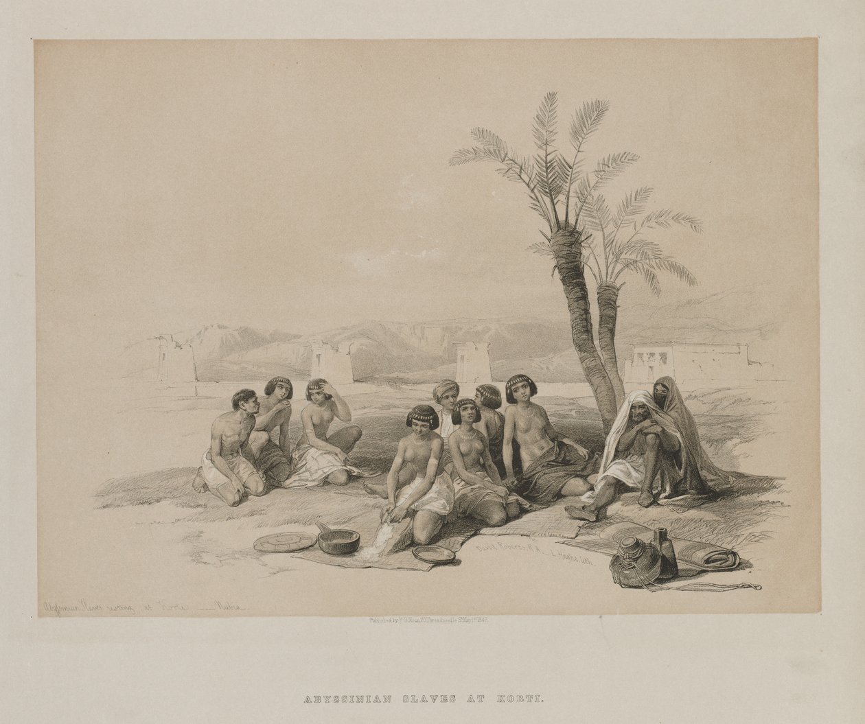 Égypte et Nubie, Volume I : Esclaves abyssins se reposant à Korti-Nubie, 1847 - Louis Haghe