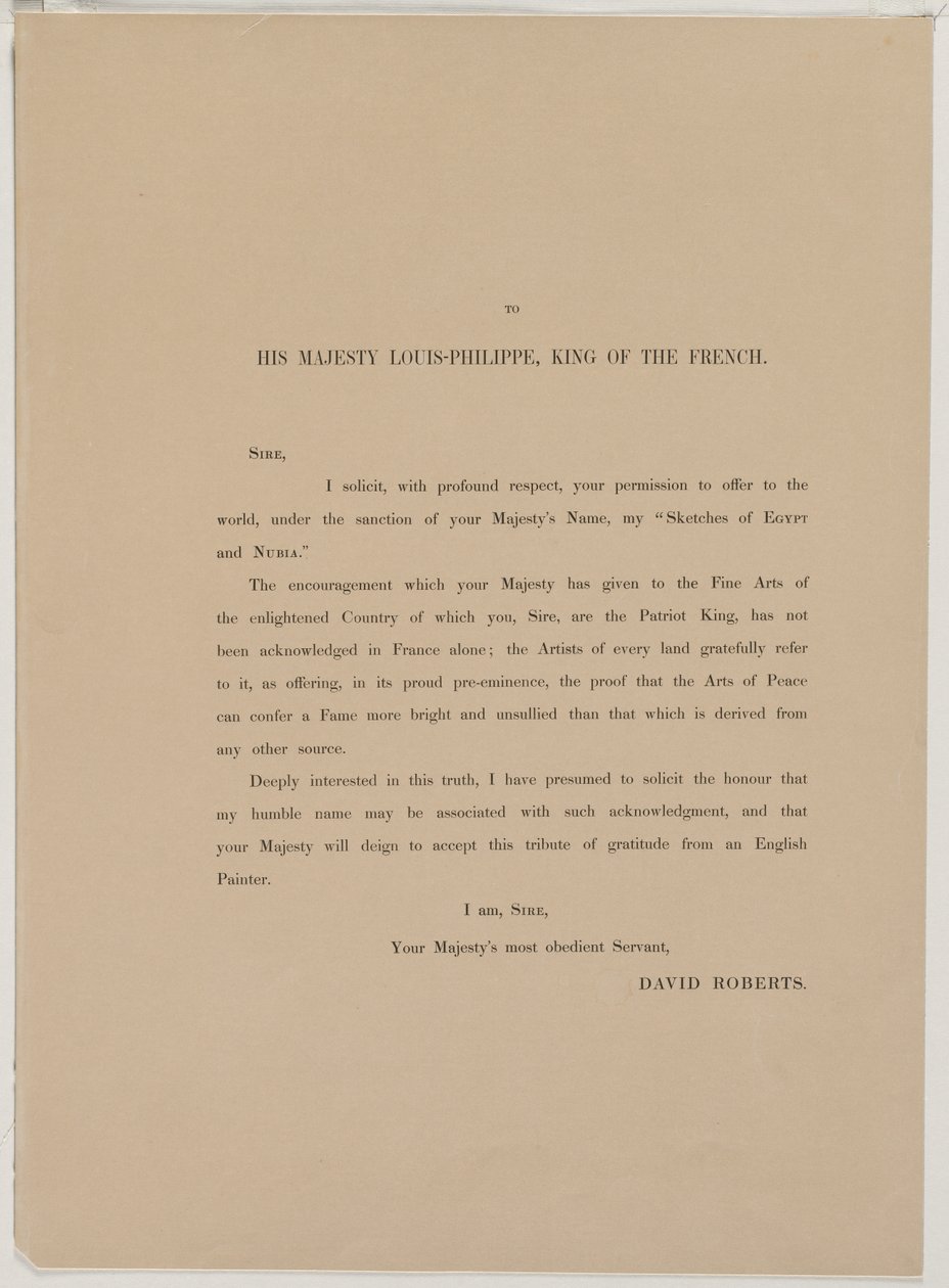 Égypte et Nubie, Volume I : Page de dédicace, 1846 - Louis Haghe