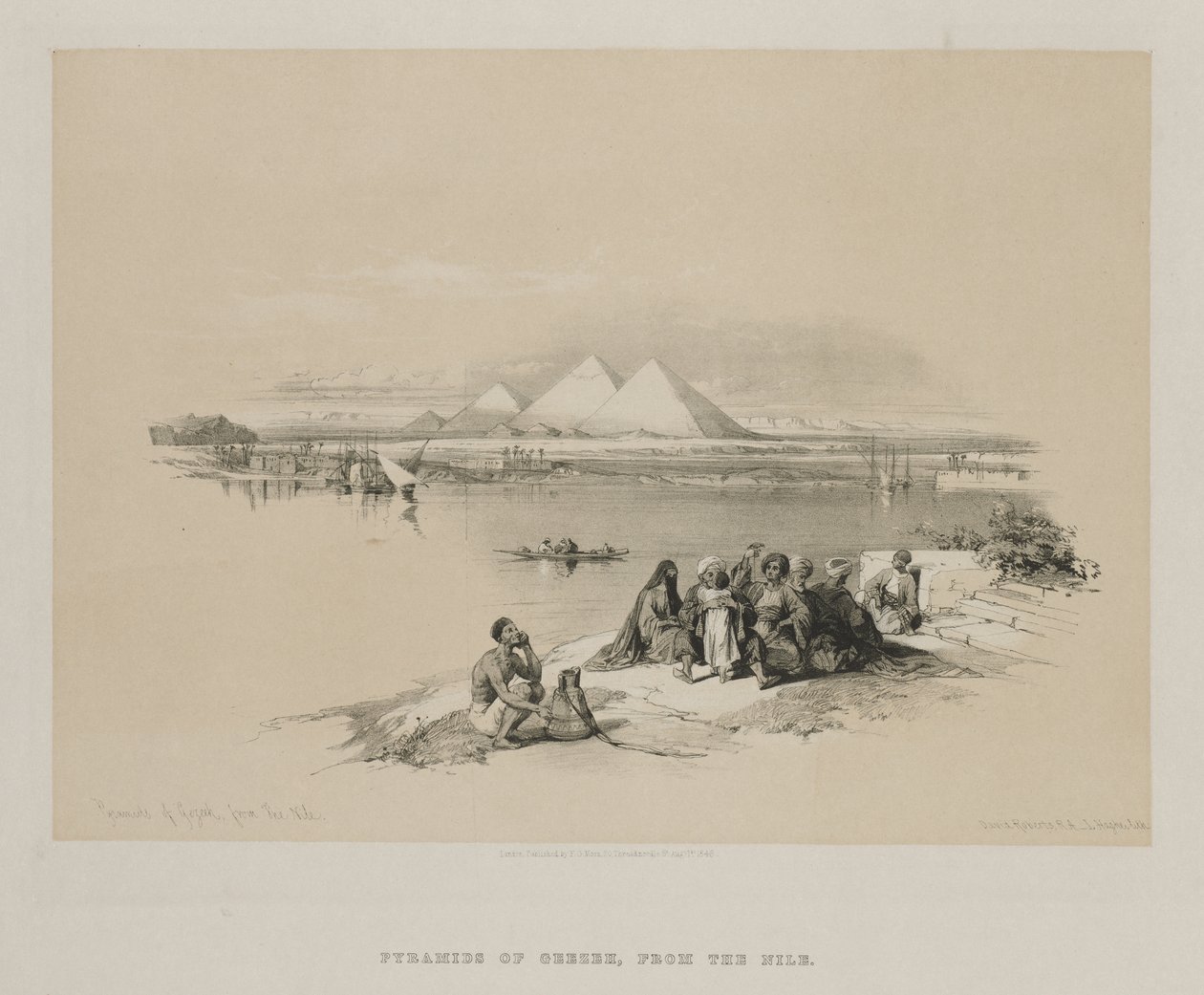 Égypte et Nubie, Volume I : Pyramides de Gizeh, depuis le Nil - Louis Haghe