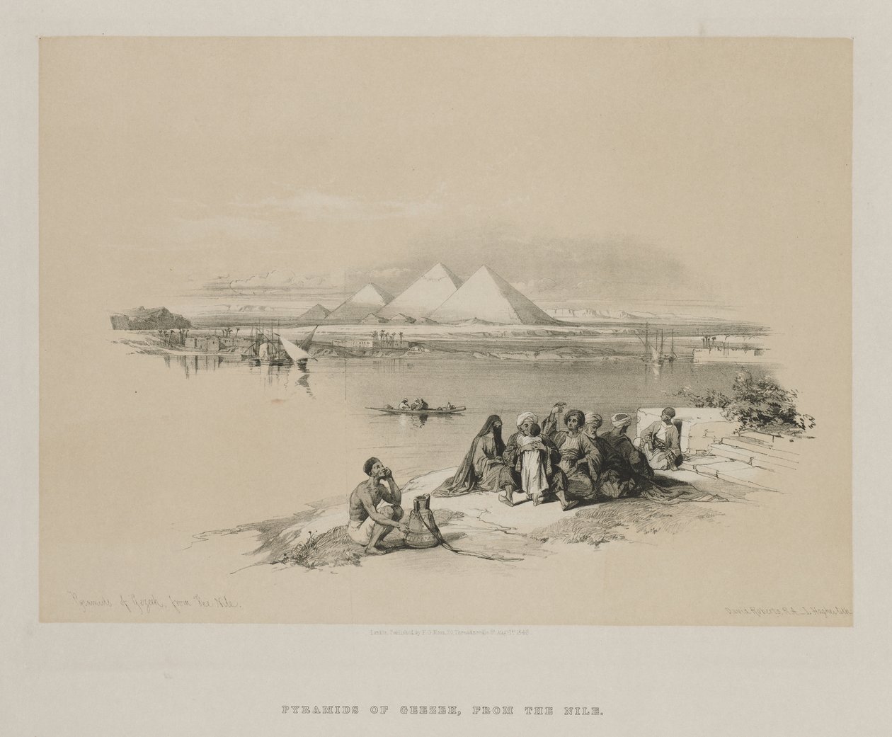 Égypte et Nubie, Volume I : Pyramides de Gizeh, depuis le Nil, 1846 - Louis Haghe