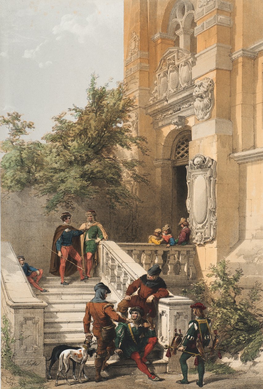 Heidelberg (serviteurs et courtisans sur le porche en marbre d