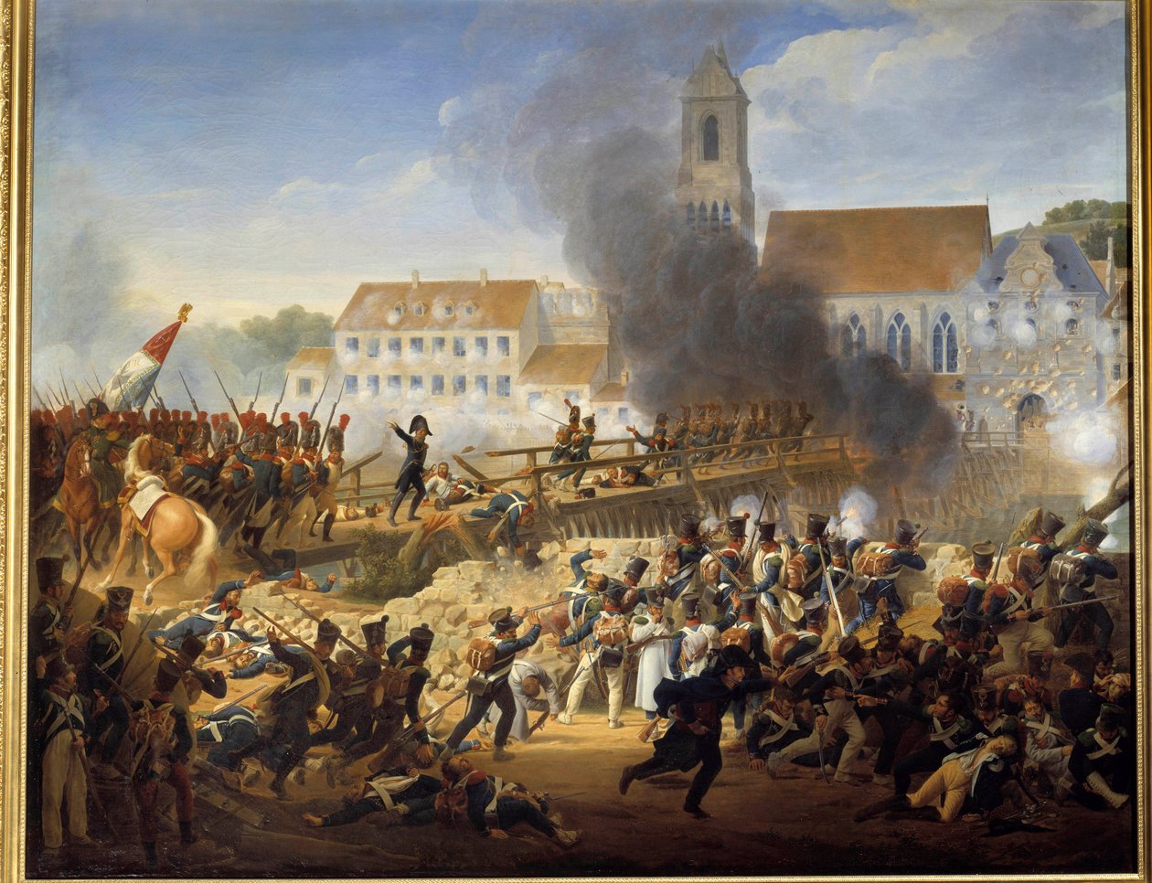 Passage du pont de Landshut le 21/04/1809, le général Mouton dirige les grenadiers du 17e régiment de ligne - Louis Hersent