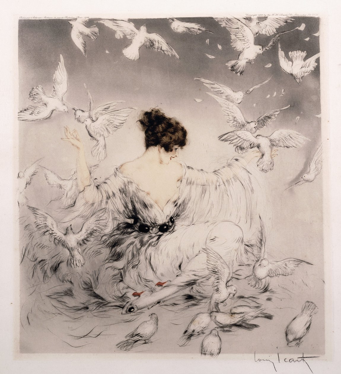 Fille avec des Colombes - Louis Icart