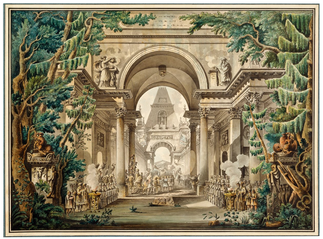Procession dans un temple. Décor de théâtre, 18e ou début 19e siècle - Louis Jean Desprez