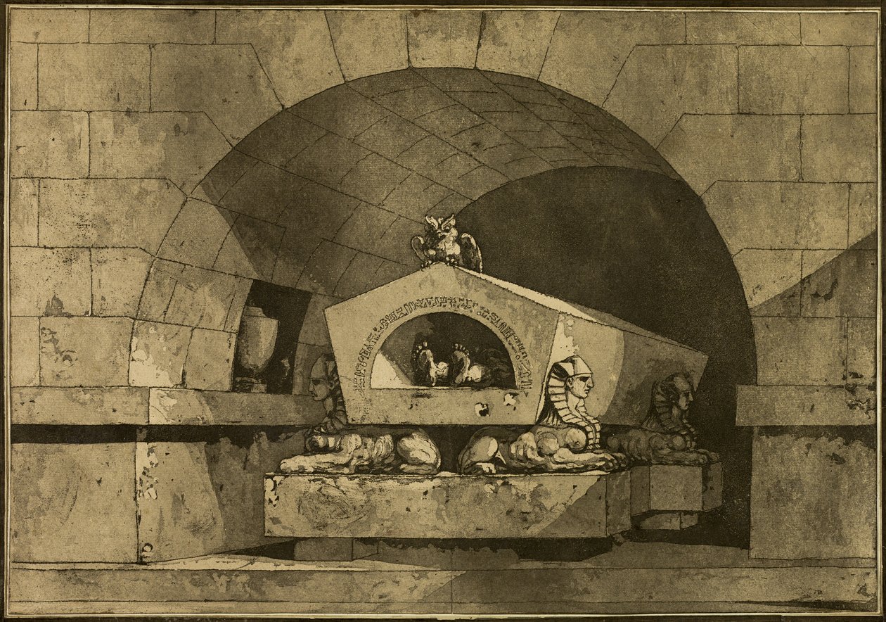 Tombe avec sphinx et chouette - Louis-Jean Desprez