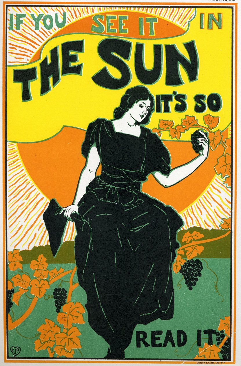 Littérature. The Sun, journal. Affiche de Louis Rhead, USA, vers 1890 (affiche) - Louis John Rhead