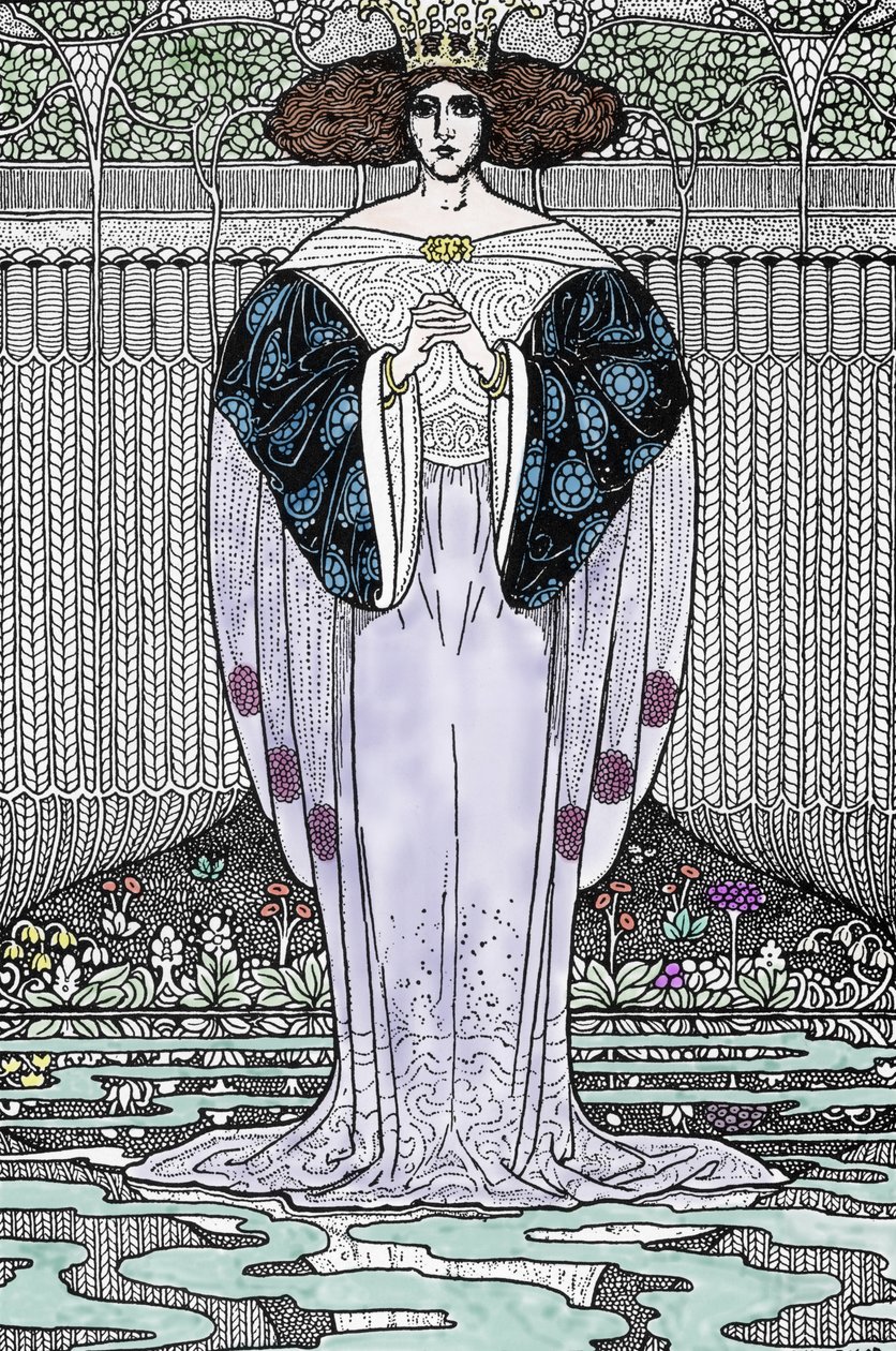 Représentation de la Dame du Lac (Nimue, Viviane) Illustration par Louis Rhead (1858-1926) pour « Le roi Arthur et ses chevaliers » - Louis John Rhead